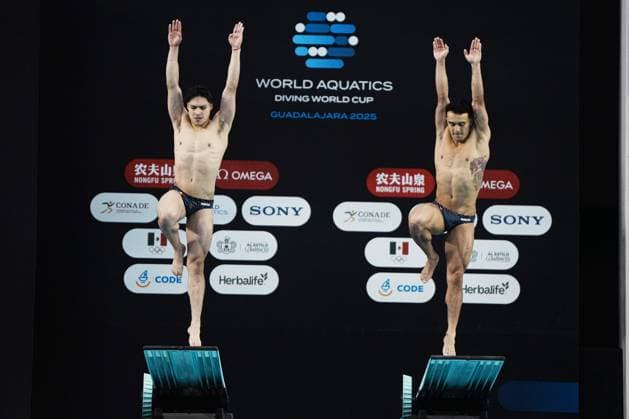 RECORD DATE NOT STATED World Aquatics Diving World Cup 2025 - Day 4 Osmar Olvera and Juan Manuel Celaya of Mexico compete after the MenÂ s Synchronized 3m Springboard Final on day 4 of the World Aquatics Diving World Cup 2025 Stop 1 at Centre Acuatico Code Metropolitano on April 06, 2025 in Guadalajara, Mexico. GUADALAJARA JALISCO MEXICO  Copyright: xMarianoxRiosx 20250406142840_WA_DIV_WC_2025_CELAYA3