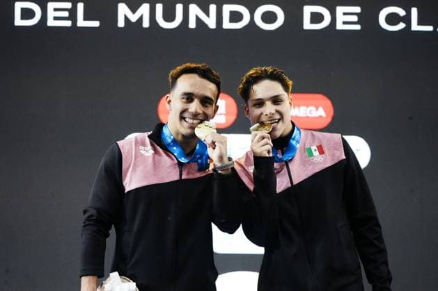 RECORD DATE NOT STATED World Aquatics Diving World Cup 2025 - Day 4 Osmar Olvera and Juan Manuel Celaya of Mexico compete after the Mens Synchronized 3m Springboard Final on day 4 of the World Aquatics Diving World Cup 2025 Stop 1 at Centre Acuatico Code Metropolitano on April 06, 2025 in Guadalajara, Mexico. GUADALAJARA JALISCO MEXICO  Copyright: xMarianoxRiosx 20250406142959_WA_DIV_WC_2025_CELAYA13