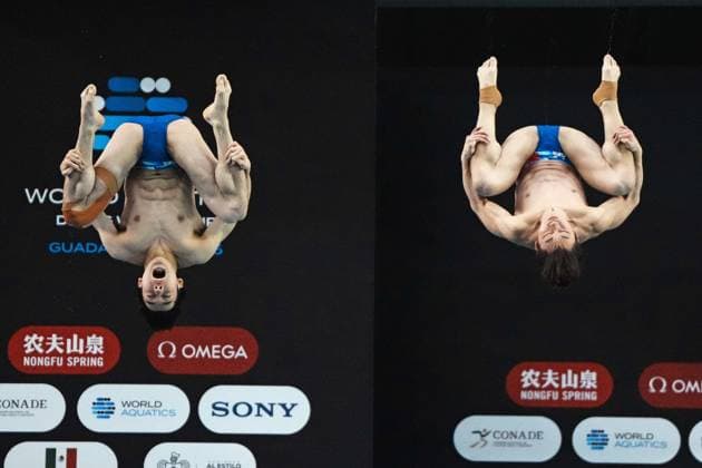 Sport Bilder des Tages RECORD DATE NOT STATED World Aquatics Diving World Cup 2025 - Day 4 Silver medal Yukang Hu and Jiyuan Zheng of China compete after the Mens Synchronized 3m Springboard Final on day 4 of the World Aquatics Diving World Cup 2025 Stop 1 at Centre Acuatico Code Metropolitano on April 06, 2025 in Guadalajara, Mexico. GUADALAJARA JALISCO MEXICO  Copyright: xMarianoxRiosx 20250406143839_WA_DIV_WC_2025_CHINA15