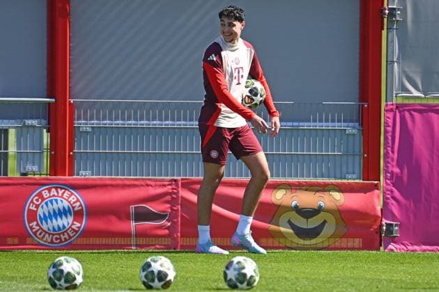 Aleksandar PAVLOVIC Bayern Muenchen , Final training Soccer Champions League quarterfinal FC Bayern Muenchen Inter Milan on 08 04 2025 , A L L I A N Z A R E N A