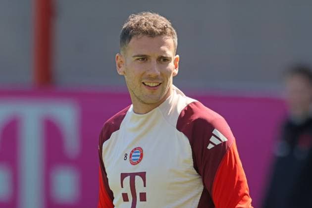 8 Leon Goretzka, Portraet, Portrait, Football final training FC Bayern Munich vs Inter Milan, before the first leg of the quarter-finals of this years UEFA Champions League season 07 04 2025 Training ground, Säbenerstr PHOTO Mladen Lackovic LakoPress
