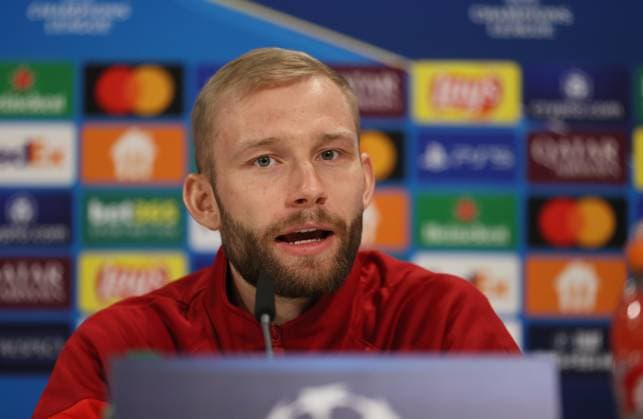 Football, Men, Champions League, Season 2024 2025, FC Bayern Munich, International Press Conference Konrad Laimer FC Bayern Munich at the press conference, Head, Portrait
