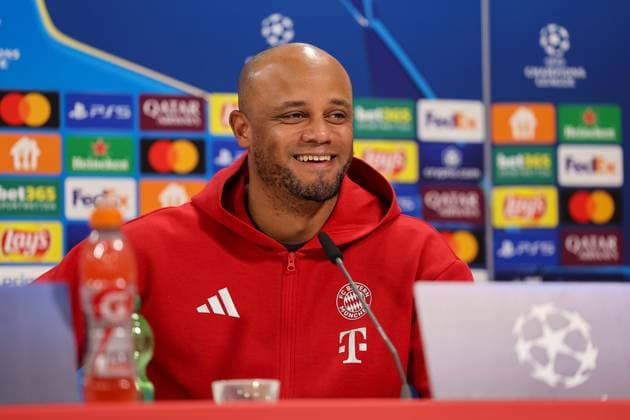 Vincent Kompany FC Bayern Muenchen, Head coach at the press conference, laughs, GER, International press conference, FC Bayern Muenchen, Football, UEFA Champions League, quarter-final first leg, 2024 2025 season, 07 04 2025, GER, International press conference, FC Bayern Muenchen, Football, UEFA Champions League, quarter-final first leg, 2024 2025 season, 07 04 2025 Muenchen Copyright: xEibner-Pressefoto JennixMaulx EP_JML