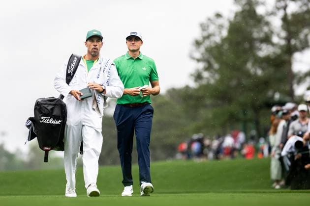 250407 Ludvig Aberg of Sweden with caddie Joe Skovron during practice round prior to the 2025 Masters Golf Tournament on April 7, 2025 in Augusta Photo Petter Arvidson BILDBYRAN kod PA PA1004 golf masters bbeng the masters augusta sverige  Copyright: PETTERxARVIDSON BB250407PA034