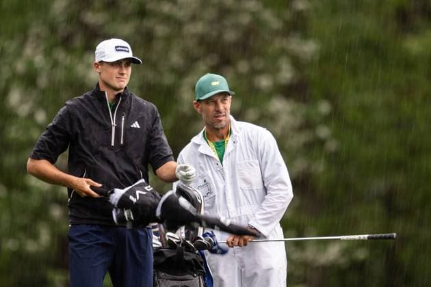 250407 Ludvig Aberg of Sweden with caddie Joe Skovron during a practice round prior to the 2025 Masters Golf Tournament on April 7, 2025 in Augusta Photo Petter Arvidson BILDBYRAN kod PA PA1004 golf masters bbeng the masters augusta sverige  Copyright: PETTERxARVIDSON BB250407PA056