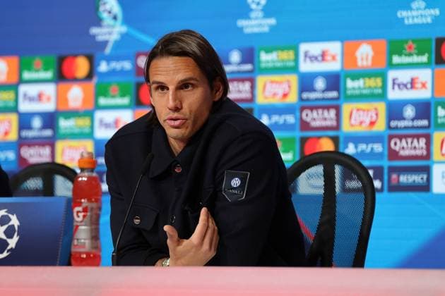 Yann Sommer Inter Milan, 01 at the press conference, gestures, GER, International Press Conference, Inter Milan, Football, UEFA Champions League, quarter-final first leg, 2024 2025 season, 07 04 2025, GER, International Press Conference, Inter Milan, Football, UEFA Champions League, quarter-final first leg, 2024 2025 season, 07 04 2025 Muenchen Copyright: xEibner-Pressefoto JennixMaulx EP_JML
