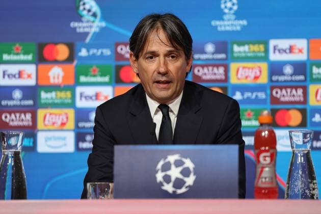 Simone Inzaghi Inter Milan, Head coach at the press conference, GER, International press conference, Inter Milan, Football, UEFA Champions League, Quarter-final first leg, 2024 2025 season, 07 04 2025, GER, International press conference, Inter Milan, Football, UEFA Champions League, Quarter-final first leg, 2024 2025 season, 07 04 2025 Munich Copyright: xEibner-Pressefoto JennixMaulx EP_JML