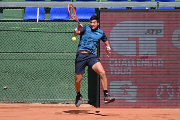 April 7, 2025, Madrid, Madrid, Spain: BERNABE ZAPATA (ESP) playing the tennis match of the ATP, Tennis Herren Challenger 100 Open Comunidad de Madrid, at the Club de Campo Villa de Madrid on April 7, 2025. Madrid Spain - ZUMAc312 20250407_zsp_c312_123 Copyright: xOscarxManuelxSanchezx