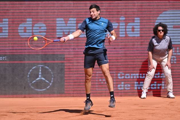 April 7, 2025, Madrid, Madrid, Spain: BERNABE ZAPATA (ESP) playing the tennis match of the ATP, Tennis Herren Challenger 100 Open Comunidad de Madrid, at the Club de Campo Villa de Madrid on April 7, 2025. Madrid Spain - ZUMAc312 20250407_zsp_c312_135 Copyright: xOscarxManuelxSanchezx