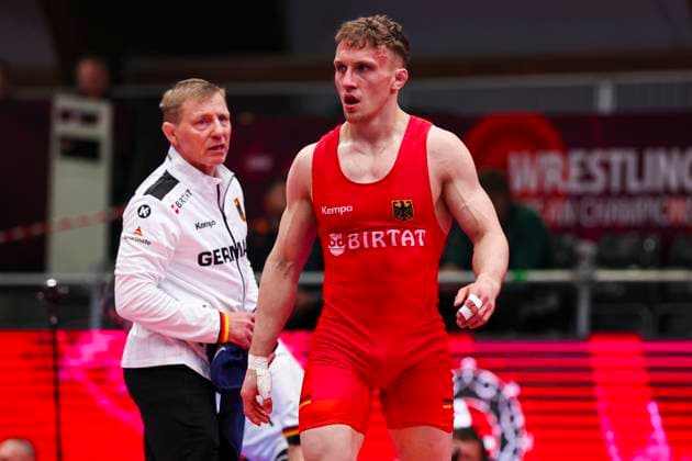 Sport Themen der Woche KW15 Sport Bilder des Tages Wrestling European Championships 2025 79kg FS - Lucas Marco Kahnt (GER) *** Wrestling European Championships 2025 79kg FS Lucas Marco Kahnt GER