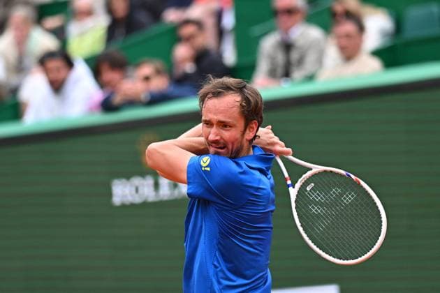 Monaco Tennis Rolex Masters - Monaco Daniil Medvedev (RUS) during his first round match at the Tennis Monaco Rolex Masters in Monte Carlo, on April, 7, 2025. Photo by Corinne Dubreuil ABACAPRESS.COM Monaco Monaco  Copyright: xDubreuilxCorinne ABACAx