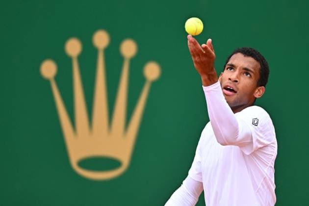 Monaco Tennis Rolex Masters - Monaco Felix Auger-Aliassime (CAN) during his first round match at the Tennis Monaco Rolex Masters in Monte Carlo, on April, 7, 2025. Photo by Corinne Dubreuil ABACAPRESS.COM Monaco Monaco  Copyright: xDubreuilxCorinne ABACAx