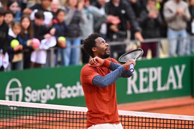 Monaco Tennis Rolex Masters - Monaco Gael Monfils (FRA) during his first round match at the Tennis Monaco Rolex Masters in Monte Carlo, on April, 7, 2025. Photo by Corinne Dubreuil ABACAPRESS.COM Monaco Monaco  Copyright: xDubreuilxCorinne ABACAx