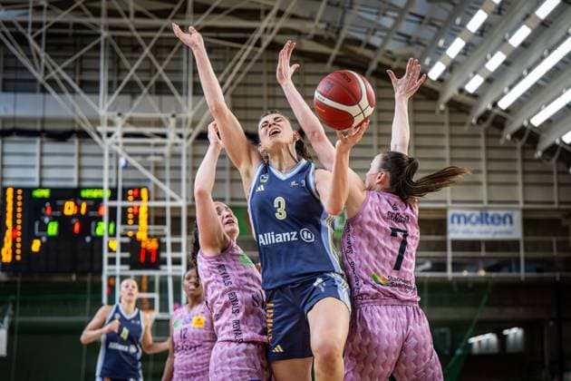 Basketball Berlin 07 04 2025 Season 2024 2025 Toyota Womens Basketball Bundesliga Playoff Semifinal Game 2 Alba Berlin Saarlouis Royals Theresa Simon Alba, No 03 Marusa Senicar Saarlouis, No 07