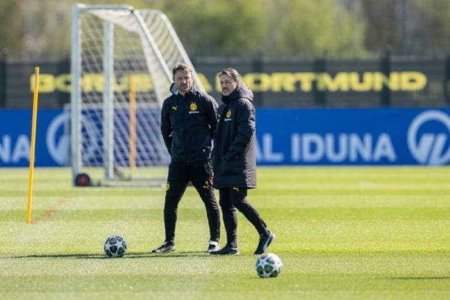 08 04 2025, Final training for the UEFA Champions League match between FC Barcelona and Borussia Dortmund, f l Co coach Robert Kovac Borussia Dortmund , coach Niko Kovac Borussia Dortmund , Dortmund training ground Borussia Dortmund NRW Germany xRHR PHOTO DEx Copyright: DennisxEwert RHR-FOTOx RHR-FOTO DE