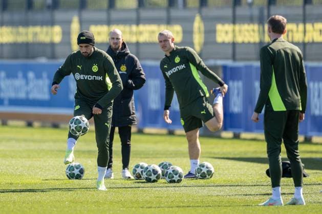 08 04 2025, Final training session for the UEFA Champions League match between FC Barcelona and Borussia Dortmund, f l Emre Can Borussia Dortmund , Julian Ryerson Borussia Dortmund , Dortmund training ground Borussia Dortmund NRW Germany xRHR PHOTO DEx Copyright: DennisxEwert RHR-FOTOx RHR-FOTO DE