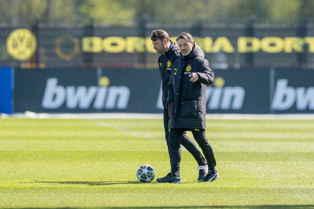 08 04 2025, Final training for the UEFA Champions League match between FC Barcelona and Borussia Dortmund, f l Co coach Robert Kovac Borussia Dortmund , coach Niko Kovac Borussia Dortmund , Dortmund training ground Borussia Dortmund NRW Germany xRHR PHOTO DEx Copyright: DennisxEwert RHR-FOTOx RHR-FOTO DE