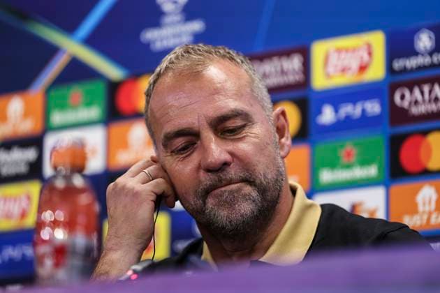 April 8, 2025, Sant Joan Despi, Barcelona, SPAIN: Hansi Flick, head coach of FC Barcelona, Barca attends his press conference, PK, Pressekonferenz during the training day of FC Barcelona ahead the UEFA Champions League, football match against Borussia Dortmund at Ciudad Esportiva Joan Gamper on April 08, 2025 in Sant Joan Despi, Barcelona, Spain. Sant Joan Despi SPAIN - ZUMAa181 20250408_zaa_a181_049 Copyright: xJavierxBorregox