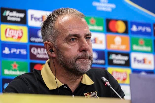 April 8, 2025, Sant Joan Despi, Barcelona, SPAIN: Hansi Flick, head coach of FC Barcelona, Barca attends his press conference, PK, Pressekonferenz during the training day of FC Barcelona ahead the UEFA Champions League, football match against Borussia Dortmund at Ciudad Esportiva Joan Gamper on April 08, 2025 in Sant Joan Despi, Barcelona, Spain. Sant Joan Despi SPAIN - ZUMAa181 20250408_zaa_a181_057 Copyright: xJavierxBorregox