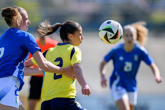 250408 Mikaela Stojanovska of Sweden during the UEFA Women s Under 19 Euro Qualifier football match between Italy and Sweden on April 8, 2025 in Forli Photo Cristiano Mazzi BILDBYRAN code XY XY0057 fotboll football soccer fotball f19 landslag em kval euro qualifier italy sverige sweden dam bbeng  Copyright: CRISTIANOxMAZZI BB250408BB400
