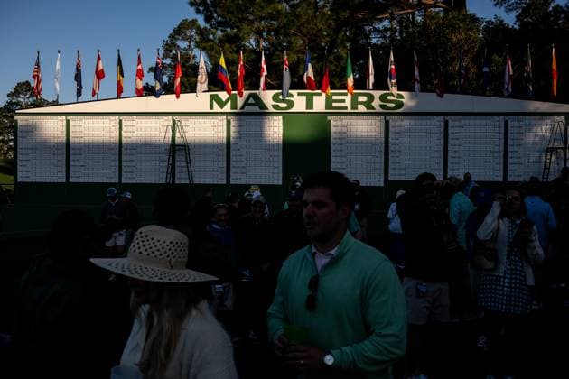 250408 General view of the scoreboard during a practice round prior to the 2025 Masters Golf Tournament on April 8, 2025 in Augusta Photo Petter Arvidson BILDBYRAN kod PA PA1005 golf masters bbeng the masters augusta genre  Copyright: PETTERxARVIDSON BB250408PA008