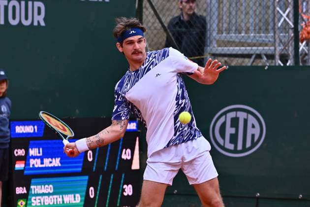 Atkinson Monza Open 2025 Thiago Seyboth Wild of Brazil participates in the ATP, Tennis Herren Challenger Atkinson Monza Open 2025 at Villa Reale Tennis in Monza, Italy, on April 8, 2023. Monza Italy  Copyright: xMichelexMaravigliax originalFilename:maraviglia-tennisat250408_npQSA.jpg