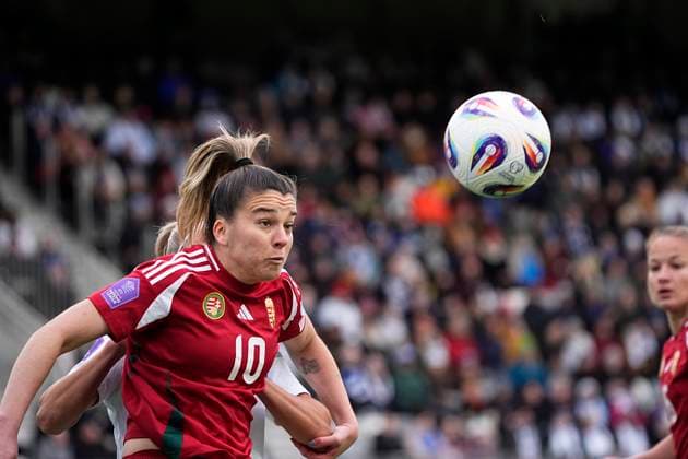 Anna Csiki of Hungary during the UEFA WomenÂ s Nations League match between Finland and Hungary at the Tammela Stadion on 8th April 2025 in Tampere, Finland. (Kalle Parkkinen Newspix24)  Copyright: xKALLExPARKKINENx _KP95500