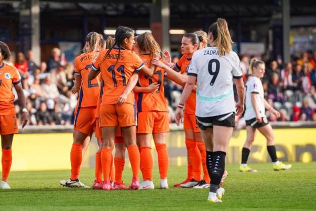 UEFA Women s Nations League 2024 2025, League A, Group 1 08 04 2025, Matchday 4 Austria v Netherlands CASHPOINT Arena Altach, Austria Netherlands cheers after scoring to make it 1 1 Copyright: xLukaxKolanovicx