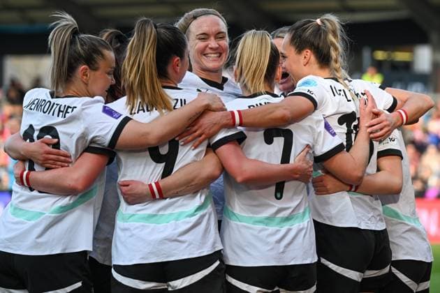 WOMEN SOCCER - NL, AUT vs NED ALTACH,AUSTRIA,08.APR.25 - WOMEN SOCCER - UEFA Women s Nations League, OEFB international match, Länderspiel, Nationalmannschaft Austria vs Netherlands. Image shows the rejoicing of Austria.  GEPAxpictures xOliverxLerch