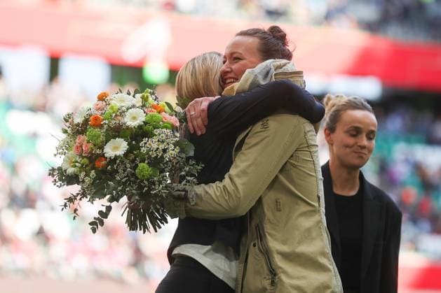 Germany Scotland, DFB Women Wolfsburg, 08 04 2025, Football, UEFA Women s Nations League 2025, Germany Scotland, Farewell to Almuth Schult and Lina Magull Wolfsburg