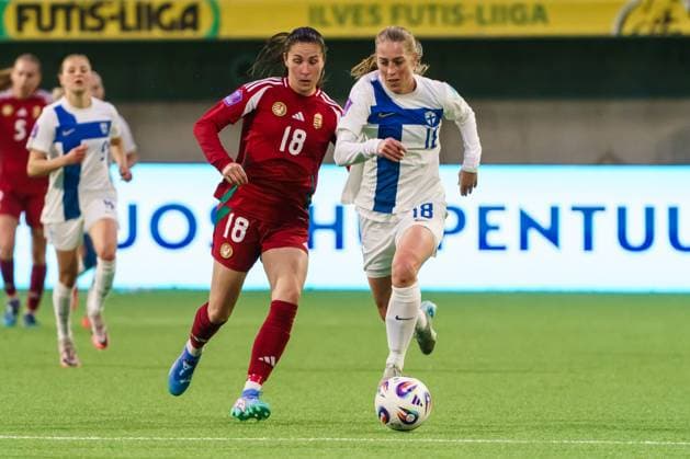 Linda Sällström (R) of Finland fights for the ball with Laura Kovacs of Hungary during the Women s UEFA Nations League Group B3 football match between Finland and Hungary in Tampere, Finland, on April 8, 2025. Tampere TAMMELAN STADION PIRKANMAA Finland LKFTVX20250408203742SYJO  Copyright: xMikaxKylmäniemix LKFTVX20250408203742SYJO