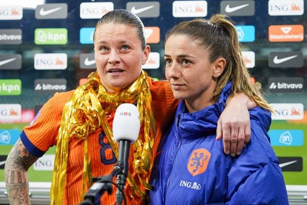 UEFA Women s Nations League 2024 2025, League A, Group 1 08 04 2025, Matchday 4 Austria vs Netherlands CASHPOINT Arena Altach, Austria Sherida Spitse Netherlands , DaniÃ lle van de Donk Netherlands in an interview Copyright: xLukaxKolanovicx