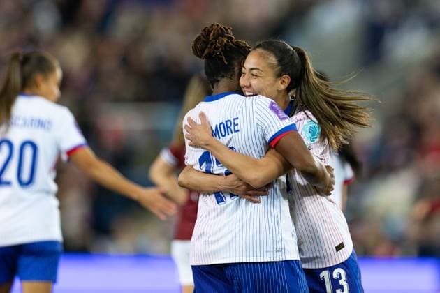Oslo, Norway, April 8th 2025: Players of France celebrates after scoring during the UEFA Womens Nations League Group A2 football match between Norway and France at Ullevaal Stadium in Oslo, Norway. (Ane Frosaker SPP) Copyright: xAnexFrosakerx xSPPx spp-en-AnFrSp-_80A9201