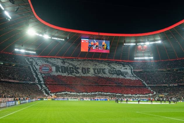 banner, fan poster, banner, poster, banner, fan action, choreo, Kings of the Cup, GER, FC Bayern Muenchen vs Inter Milan, football, UEFA, Champions League, fourth final, first leg, 2024 2025 season, 08 04 2025, GER, FC Bayern Muenchen vs Inter Milan, football, UEFA, Champions League, fourth final, first leg, 2024 2025 season, 08 04 2025 Muenchen Copyright: xEibner-Pressefotox EP_EER