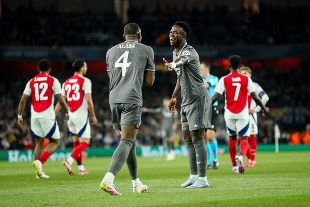 UEFA Champions League Quarter-finals Arsenal v Real Madrid Vinicius Junior of Real Madrid reacts after a missed chance during the UEFA Champions League Quarter-finals match Arsenal vs Real Madrid at Emirates Stadium, London, United Kingdom, 8th April 2025 (Photo by Izzy Poles News Images) London Emirates Stadium Greater London United Kingdom Copyright: xIzzyxPoles NewsxImagesx