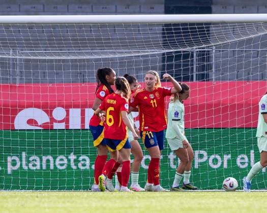 April 8, 2025, Vigo, Guimaraes, Spain: ALEXIA PUTELLAS from Spain(W) seen celebrating his goal during the UEFA Woman Nations League 2024 25 match between Spain(W) and Portugal(W) at Balaidos Stadium on April 8, 2025 in Vigo, Spain.Final score: Spain(W) 7 - 1 Portugal Vigo Spain - ZUMAl192 20250408_zsp_l192_015 Copyright: xMiguelxLemosx