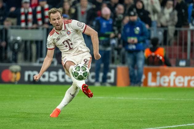 Harry Kane FC Bayern Muenchen, 09 , GER, FC Bayern Muenchen vs Inter Milan, Football, UEFA, Champions League, fourth-final, first leg, 2024 2025 season, 08 04 2025, GER, FC Bayern Muenchen vs Inter Milan, Football, UEFA, Champions League, fourth-final, first leg, 2024 2025 season, 08 04 2025 Muenchen Copyright: xEibner-Pressefotox EP_EER