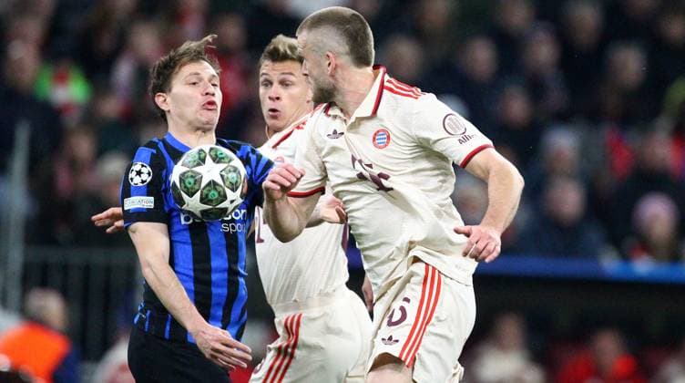 Barella - Kimmich , Bayern München-Inter Mailand, UEFA Champions League Viertelfinale , Fußball , in der Allianz Arena Stadion , München , Bayern , Deutschland . April 08, 2025 . Photo by: Davide Elias Ipa Photo Pressefoto DENL Copyright: xDavidexEliasx