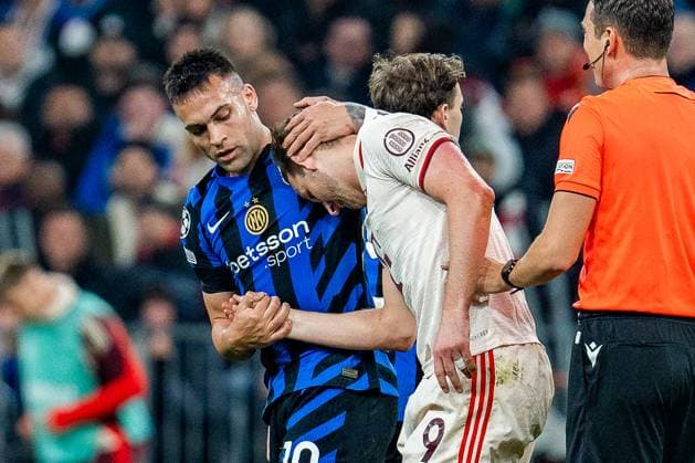 08 04 2025, FC Bayern München vs Inter Milan, UEFA Champions League, quarter-final first leg Harry Kane FC Bayern Muenchen, 9 Lautaro Martinez Inter Milan, 10 Copyright: xBahhoxKarax