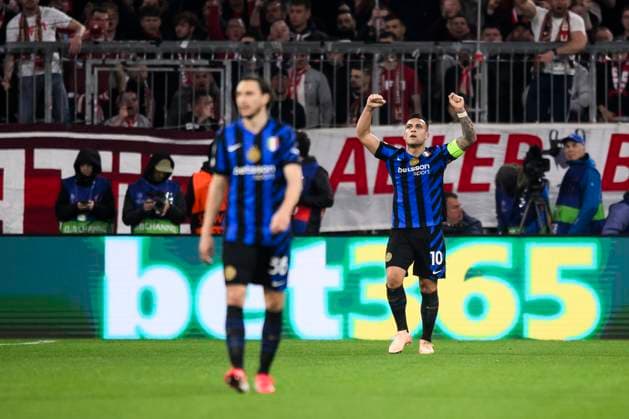 FC Bayern Munchen v FC Internazionale - UEFA Champions League Lautaro Martinez of FC Internazionale celebrates after scoring a goal during the UEFA Champions League 2024 25 knockout phase quarter final first leg football match between FC Bayern Munchen and FC Internazionale. Munich Germany Copyright: xNicolòxCampox