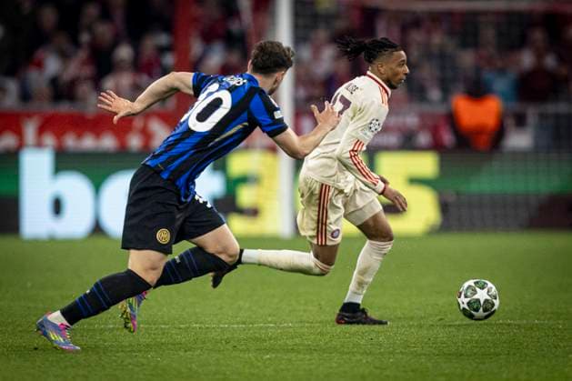 FOOTBALL : UEFA Champions League, FC Bayern Munich - Inter Milan, quarter-final, first leg, Allianz Arena. 08 04 2025 Michael Olise 17  Copyright: xelyxandroxcegarrax