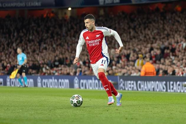 Arsenal v Real Madrid. UEFA Champions League, Quarter-Final, Leg 1 of 2, Football, The Emirates Stadium, London, UK - 08 Apr 2025 Gabriel Martinelli of Arsenal FC in action London Emirates Stadium London GBR, UK NEWSPAPERS OUT Copyright: xEllixBirchx