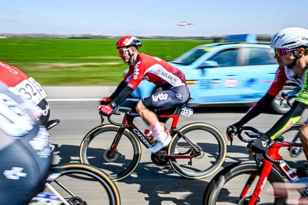 Belgian Jasper De Buyst of Lotto Cycling Team pictured in action during the men s race of the 113th edition of the Scheldeprijs one day cycling event, 202,8 km from Terneuzen, the Netherlands to Schoten, Belgium on Wednesday 09 April 2025. TOM GOYVAERTS TomxGoyvaerts  x120374462x