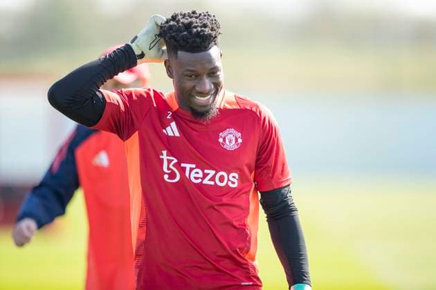 Manchester United, ManU FC Training Andre Onana 24 (GK) of Manchester United F.C during Manchester United FC Training ahead of the Lyon v Manchester United Europa League Quarter-Final match, at Carrington Training Centre, Manchester, England, United Kingdom on 9 April 2025 Credit: Mike Morese Every Second Media Editorial use only. All images are copyright Every Second Media Limited. No images may be reproduced without prior permission. Copyright: xIMAGO EveryxSecondxMediax ESM-1411-0012 MikexMoresex xEveryxSecondxMediax