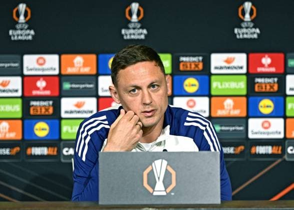 Match Europa League OL- Manchester United, ManU PHOTOPQR LE PROGRES Stéphane GUIOCHON - Décines-Charpieu 09 04 2025 - Match Europa League OL- Manchester United -A Décines au Groupama Training Center à la veille de 1 4 de finale raller de l Europa League saison 2024 - 2025 OL - Manchester United conférence de presse de l OL ici Nemanja Matic Manchester United s Nemanja Matic attends a press conference, PK, Pressekonferenz in Decines Charpieu, near Lyon, central-eastern France, on April 09, 2025 Europa League OL- Manchester United Décines-Charpieu Rhône Rhône-Alpes France  Copyright: xPHOTOPQR LExPROGRES MAXPPPxStéphanexGUIOCHONx 20250409LPL1609 20250409LPL1609