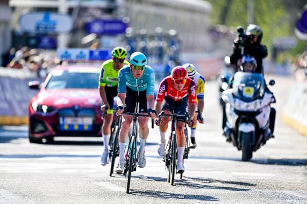Tijmen Eising, Belgian Criel Desal of Wagner Bazin WB, Belgian Tuur Dens of Team Flanders Baloise and French Baptiste Veistroffer of Lotto Cycling Team pictured in action during the men s race of the 113th edition of the Scheldeprijs one day cycling event, 202,8 km from Terneuzen, the Netherlands to Schoten, Belgium on Wednesday 09 April 2025. ERICxLALMAND  x120388877x