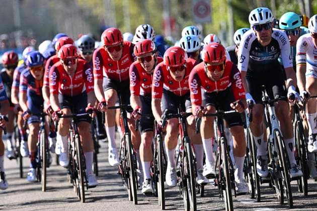 Scheldeprijs 2025 cycling race SCHOTEN, BELGIUM - APRIL 09 : riders of Lotto during the Men Elite UCI 1.Pro 113th Flanders Classics Scheldeprijs cycling race with start in Terneuzen and finish in Schoten (205,2 km) on April 09, 2025 in Schoten, Belgium, 09 04 2025 ( Motordriver Guy De Vuyst & Schoten Belgium  Copyright: xTomasxSiskx