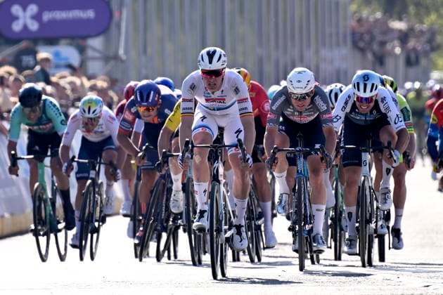 Scheldeprijs 2025 cycling race SCHOTEN, BELGIUM - APRIL 09 : Merlier Tim (BEL) of Soudal Quick-Step wins, Philipsen Jasper (BEL) of Alpecin - Deceuninck, Moschetti Matteo (ITA) of Q36.5 Pro Cycling Team, Fretin Milan (BEL) of Cofidis, Van Poppel Danny (NED) of Red Bull - BORA - Hansgrohe during the Men Elite UCI 1.Pro 113th Flanders Classics Scheldeprijs cycling race with start in Terneuzen and finish in Schoten (205,2 km) on April 09, 2025 in Schoten, Belgium, 09 04 2025 ( Motordriver Guy De Vuyst & Schoten Belgium  Copyright: xTomasxSiskx