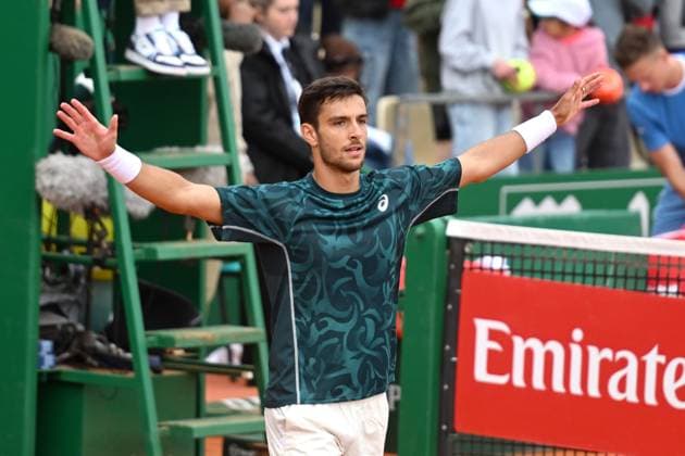 LORENZO MUSETTI, Tennis Rrolex Monte-Carlo Masters 2025, azione, action, single shot, esultanza, jubel, joy, celebration TENNIS ROLEX MONTE-CARLO MASTERS 2025