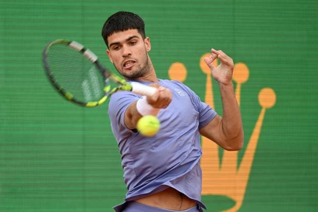 CARLOS ALCARAZ, Tennis Rrolex Monte-Carlo Masters 2025, azione, action, single shot TENNIS ROLEX MONTE-CARLO MASTERS 2025